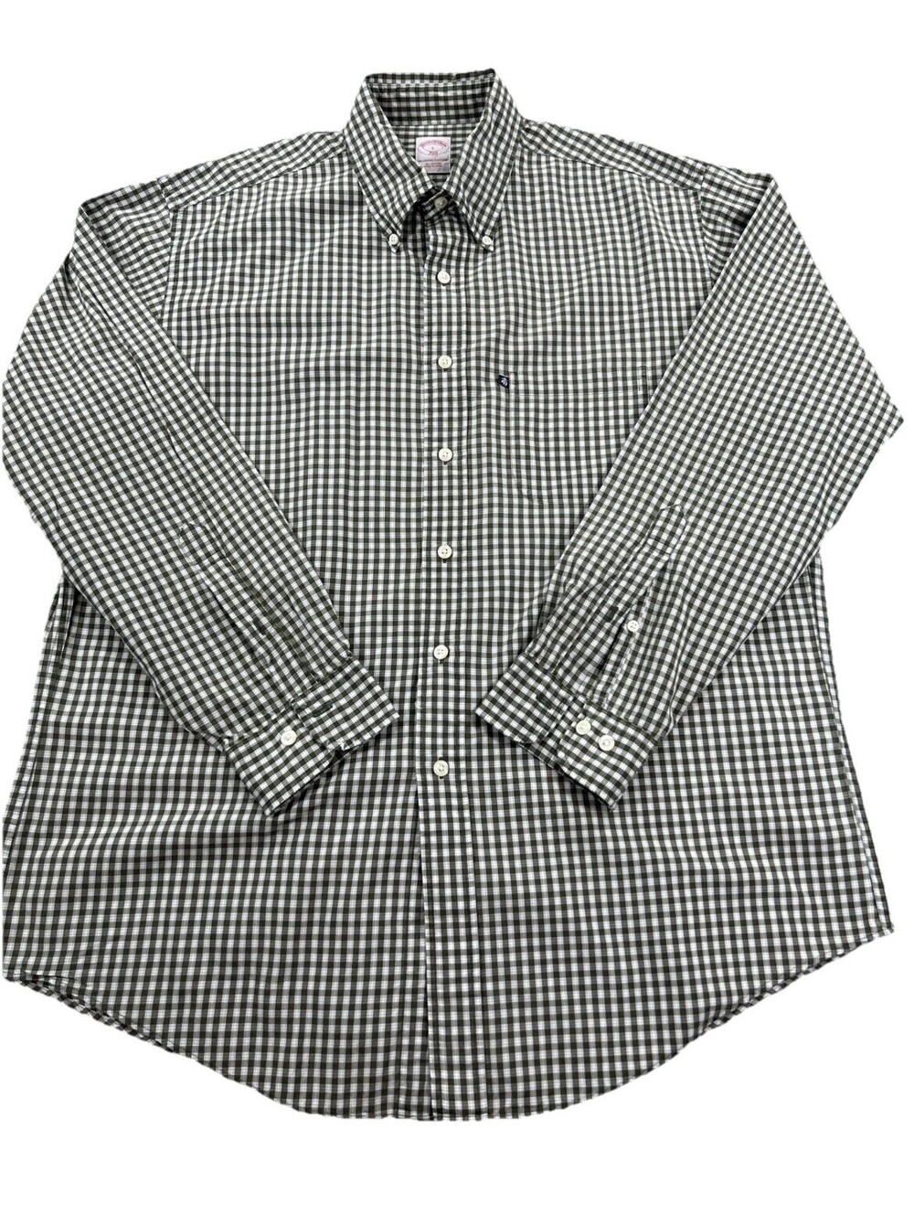 Brooks Brothers 346 Men's Size L Green Gingham Check Button Down Shirt Cotton